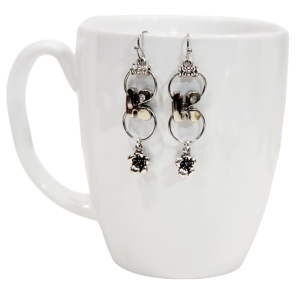 Alphabet Initial Letter K Earrings Silver Rhinestone Charms